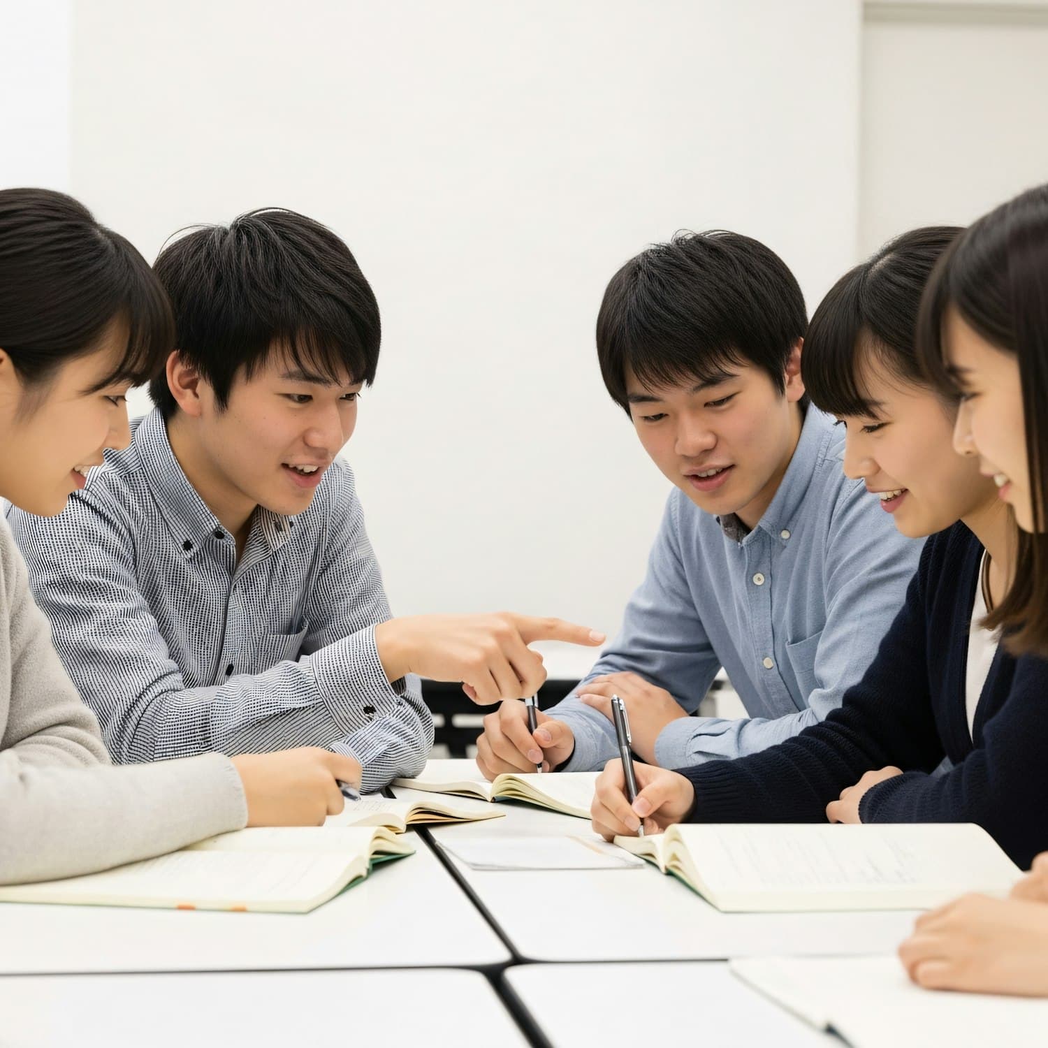 Group of students working through their notes together around a table